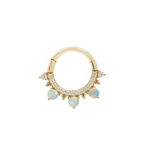 Buddha Jewelry 14k gold with Swarovski crystal and opal daith piercing